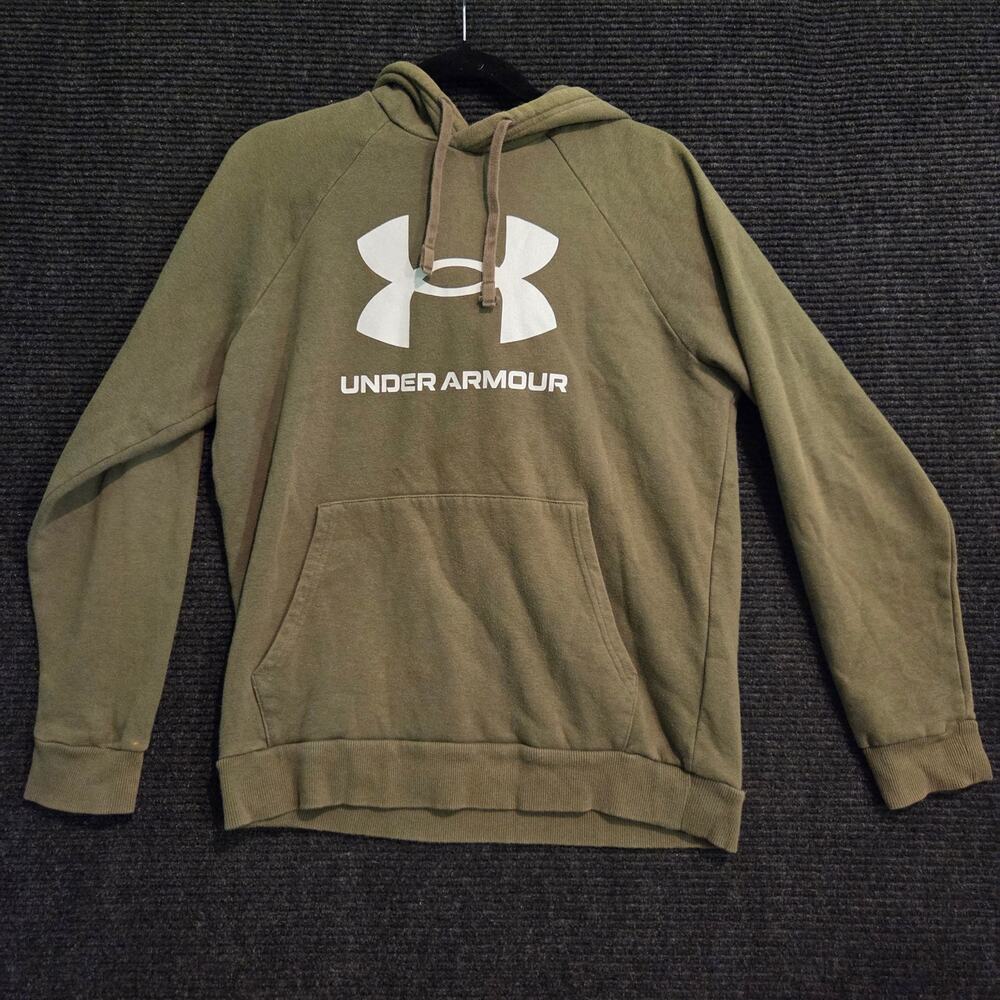 Under Armour Hoodie Mens Small Olive Green Big Logo Pullover Sweatshirt S